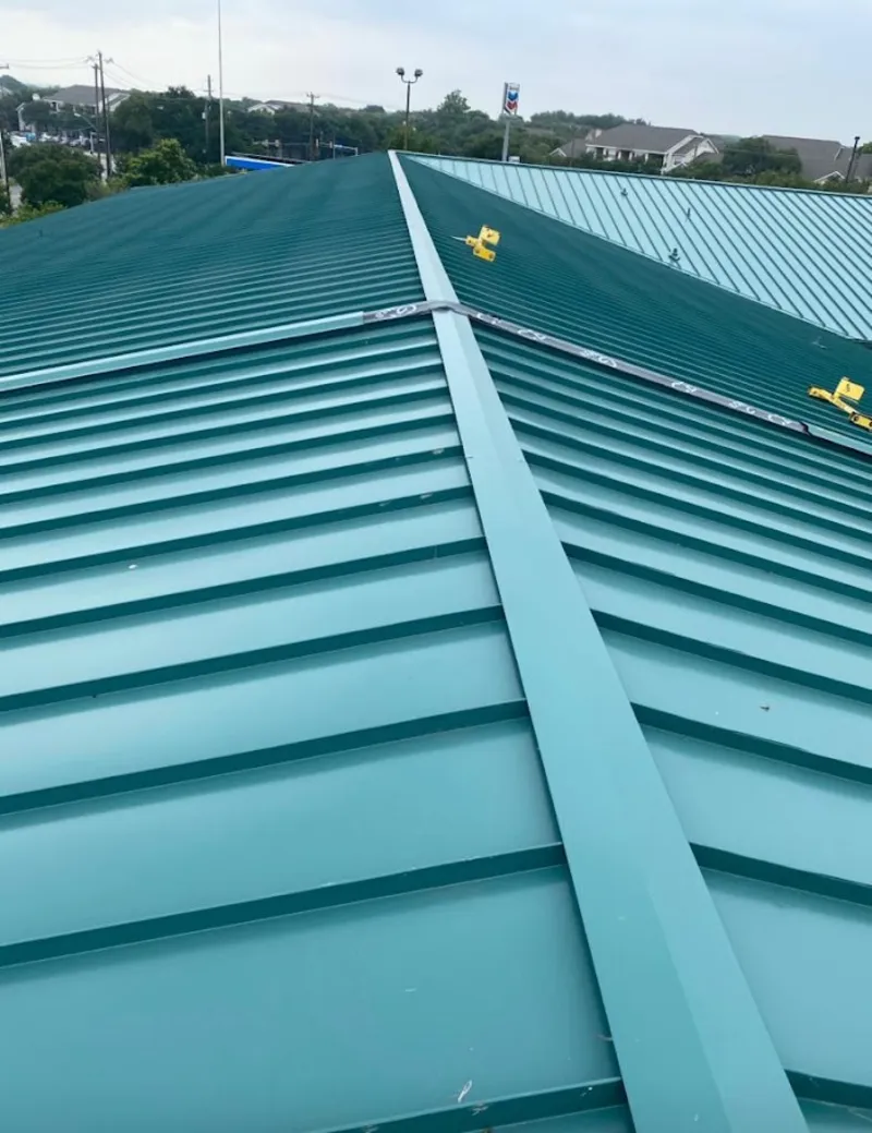 Green commercial metal roof ridge and valley for Metal Roof Repair in Flowery Branch